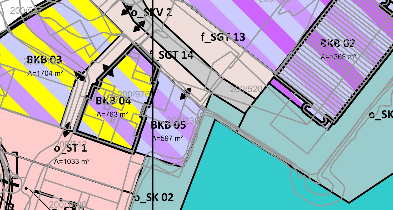 Utsnitt av plankartet for plan 1846 rundt BKB 04 og BKB 05