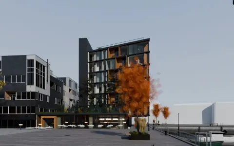 Bygget sett fra kaia med plan 1 på kote 2,5